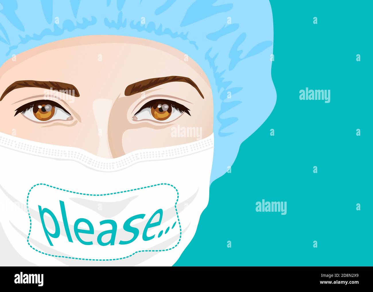Medico in una maschera medica protettiva, chiede di soddisfare le condizioni di quarantena per prevenire la diffusione di un'epidemia virale. Illustrazione Vettoriale