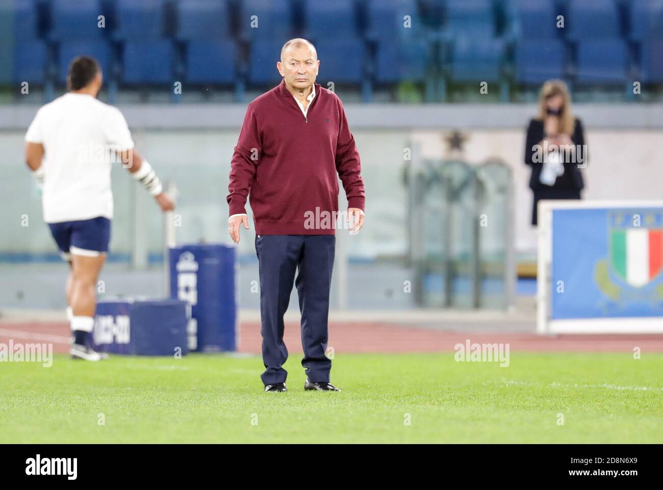 Stadio Olimpico, roma, Italia, 31 ottobre 2020, Eddie Jones (Inghilterra) durante la partita di rugby delle sei Nazioni tra Italia e Inghilterra che si tiene allo stadio Olimpico, a Roma, Italia, 31 ottobre 2020. Luigi Mariani/Gruppo Editoriale LiveMedia in Italia vs Inghilterra, Rugby Six Nations match - Credit: LM/Luigi Mariani/Alamy Live News Foto Stock