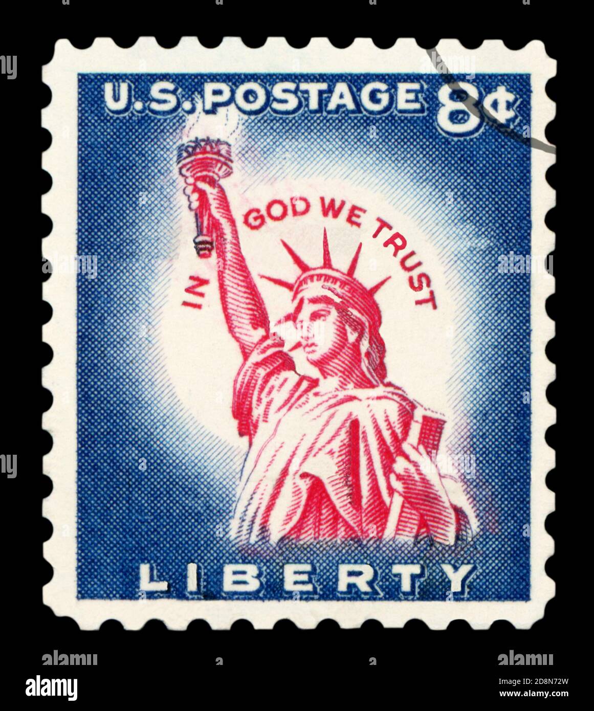 STATI UNITI D'AMERICA - CIRCA 1954: Un francobollo usato dagli Stati Uniti, che celebra la libertà raffigurando un'illustrazione della Statua della libertà wi Foto Stock