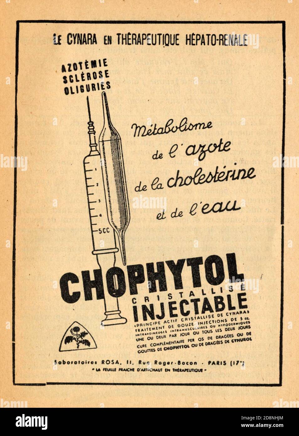 Publicité ancienne CHOPHYTOL, cristallisé iniettabile Foto Stock