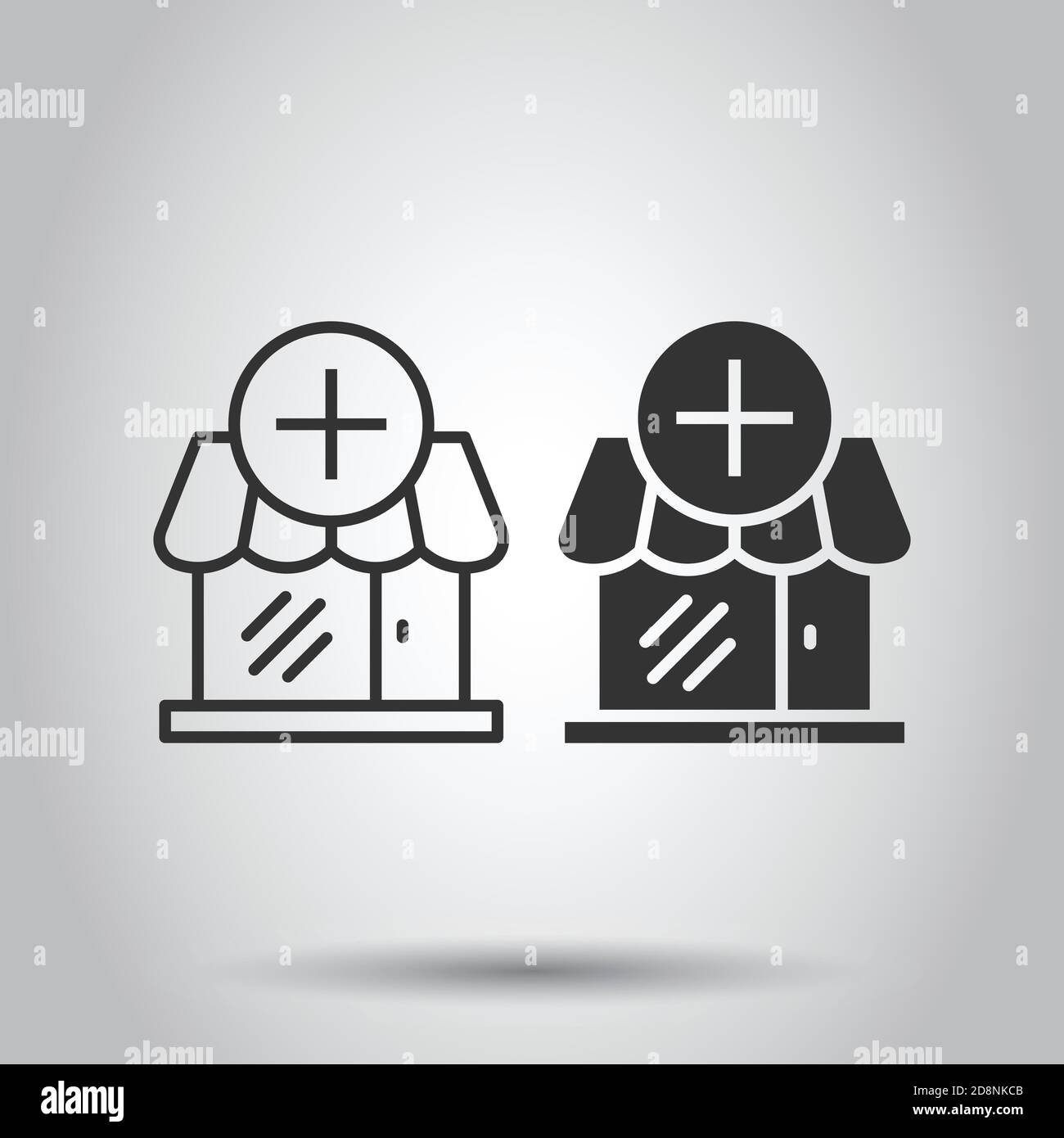 Icona del centro commerciale in stile appartamento. Store illustrazione vettoriale bianco su sfondo isolato. Negozio di concetto di business. Illustrazione Vettoriale