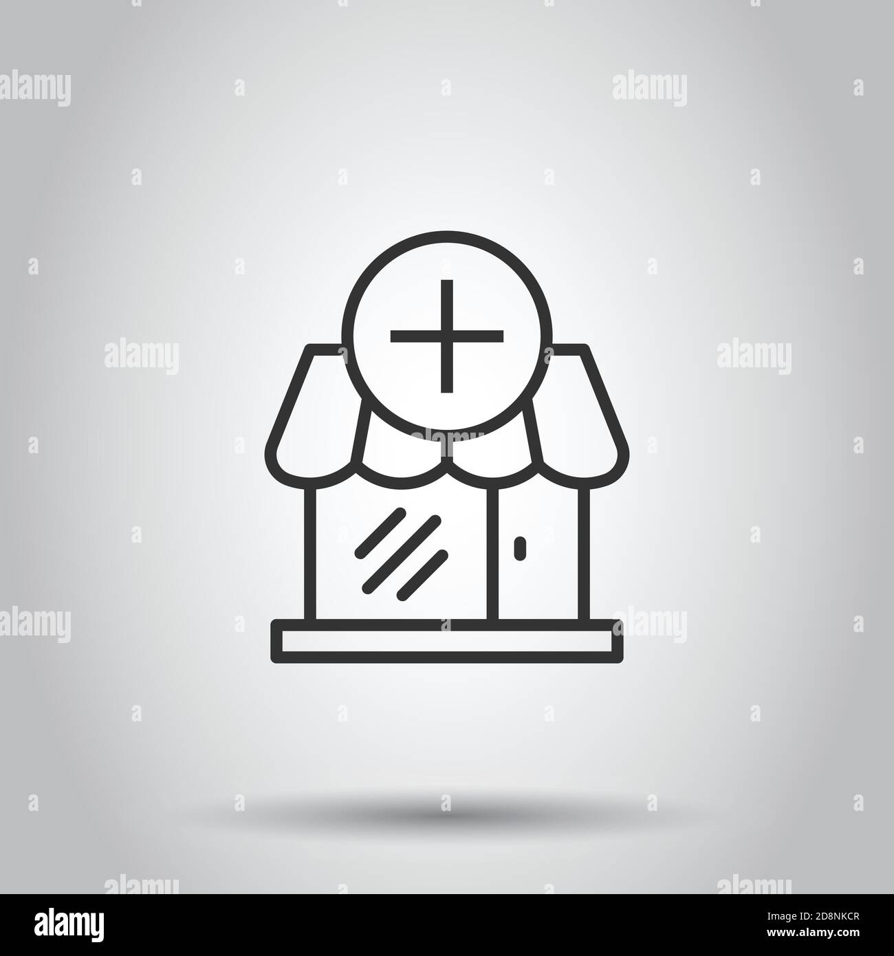 Icona del centro commerciale in stile appartamento. Store illustrazione vettoriale bianco su sfondo isolato. Negozio di concetto di business. Illustrazione Vettoriale