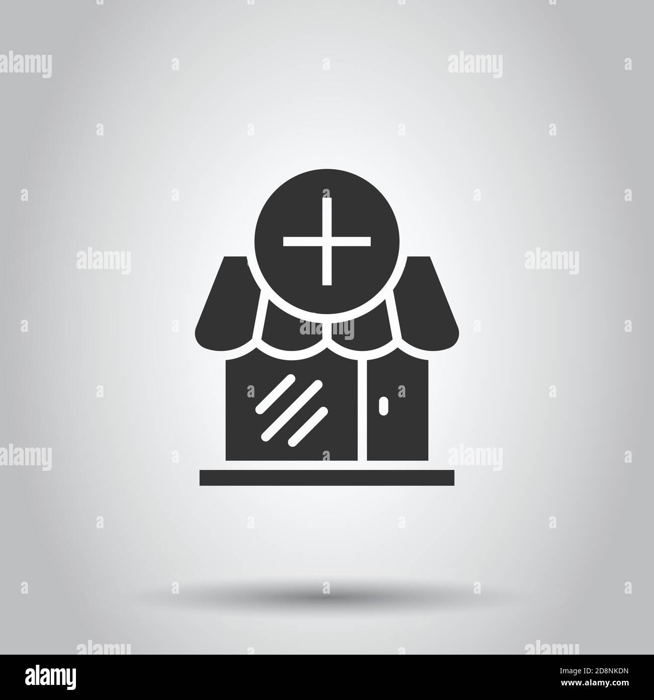 Icona del centro commerciale in stile appartamento. Store illustrazione vettoriale bianco su sfondo isolato. Negozio di concetto di business. Illustrazione Vettoriale