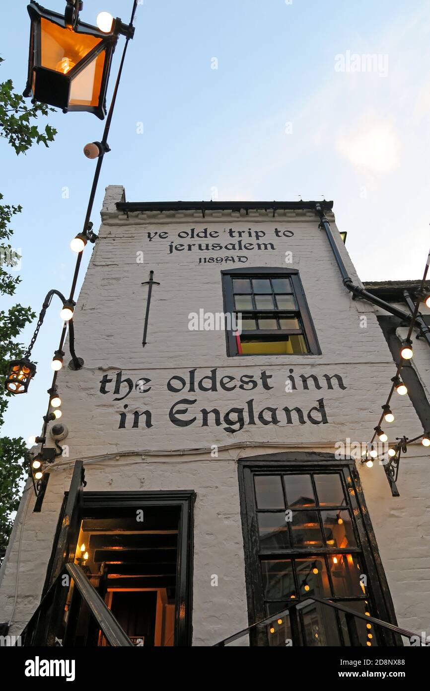 YE Olde gita a Jerusalem pub, Old Trip to Jerusalem bar, Ancient pub, Brewhouse Yard, 1, Nottingham, Nottinghamshire, NG1 6AD Foto Stock