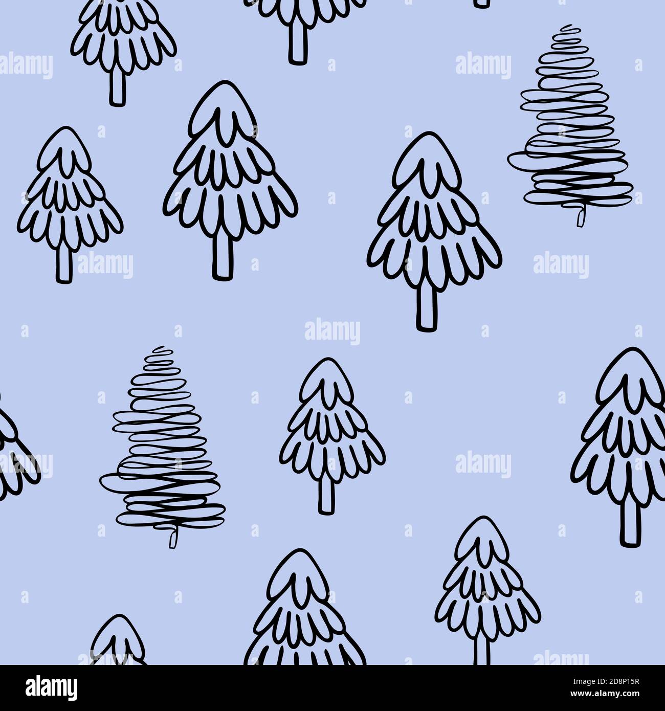 Albero di Natale semplice vettore modello senza giunture in carino stile cartone animato, abete-albero foresta decorativo per tessuto, carta regalo, incontri di famiglia holi inverno Illustrazione Vettoriale
