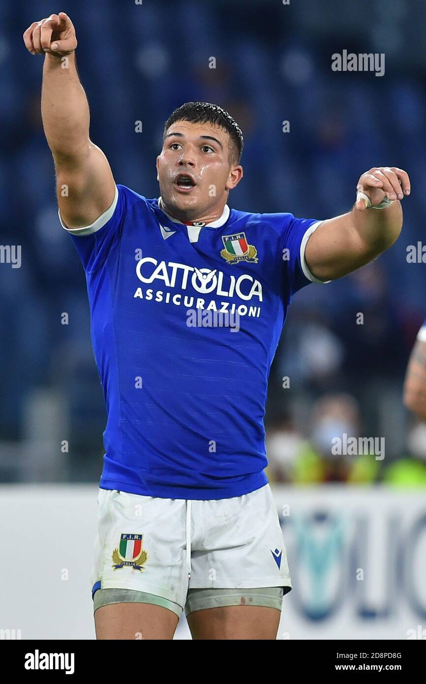 Roma, Ita. 31 Ott 2020. Giosue Zilocchi Italia-Italia / Inghilterra, sei Nazioni, Rugby, Roma, Italia - 31-10-2020 Credit: Independent Photo Agency/Alamy Live News Foto Stock