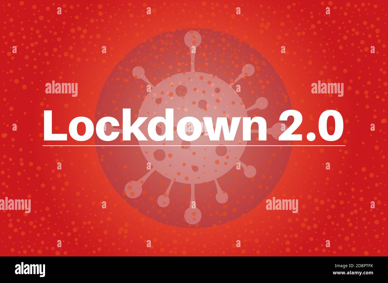 Lockdown 2.0 Virus Pandemic vettore illustrazione su uno sfondo rosso con un logo del virus Illustrazione Vettoriale