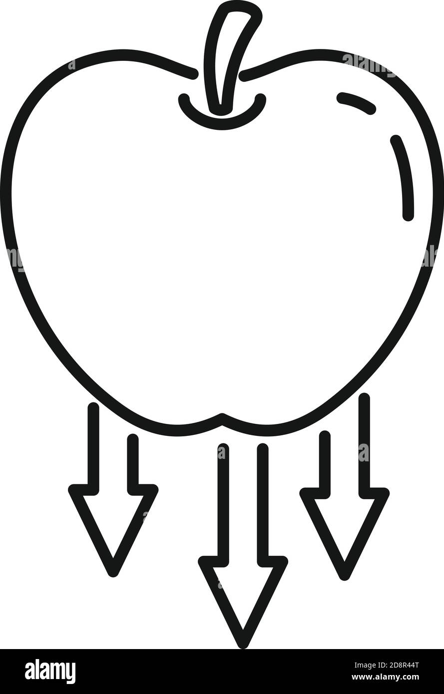 Icona gravità Apple, stile contorno Illustrazione Vettoriale