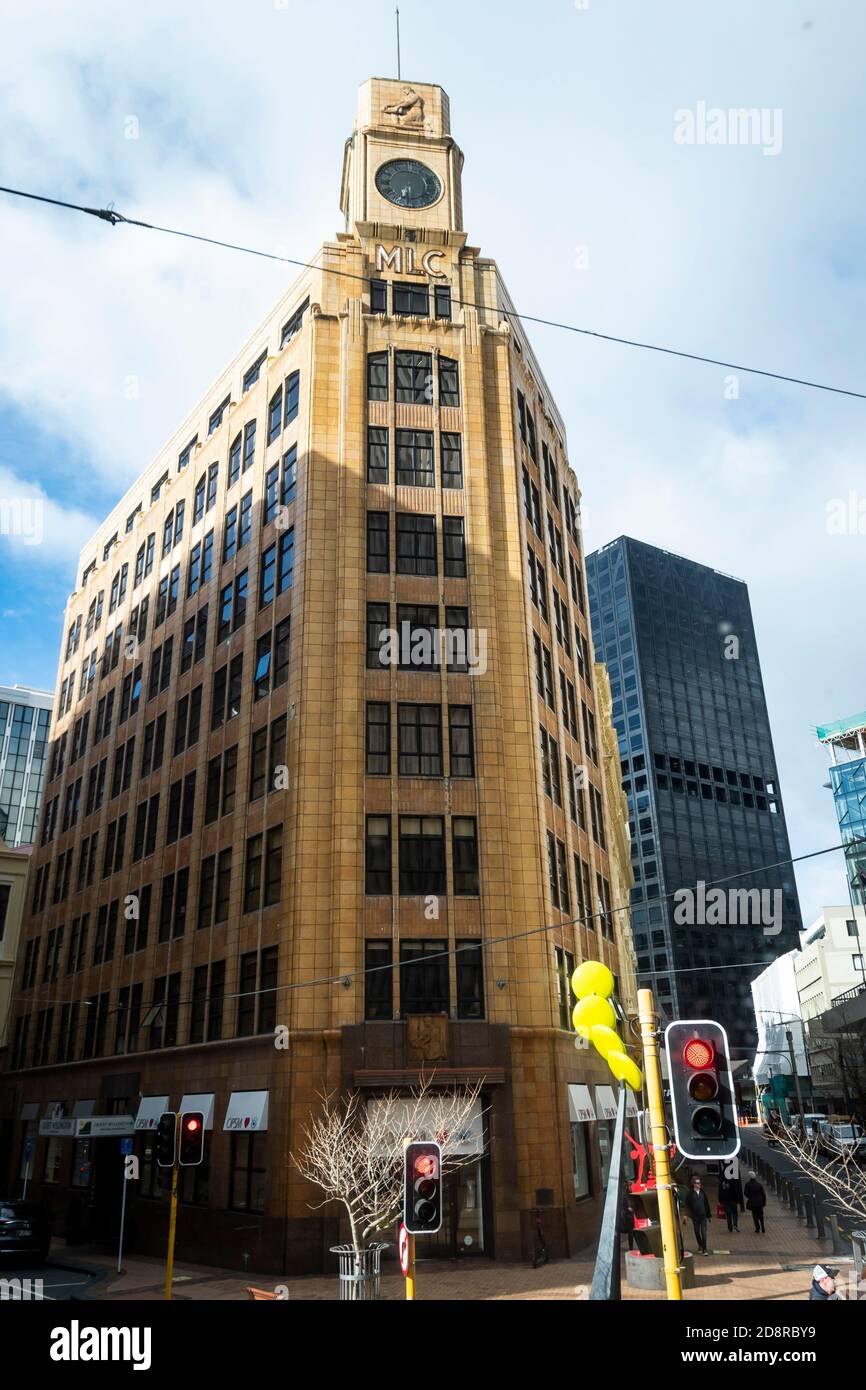 MLC Building, Lambton Quay, Wellington, Isola del Nord, Nuova Zelanda Foto Stock