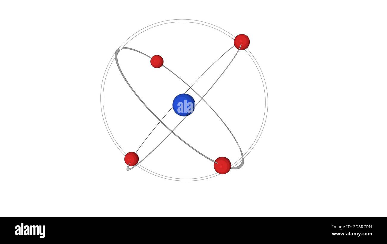 Atom e le sue orbite. illustrazione 3d Foto Stock