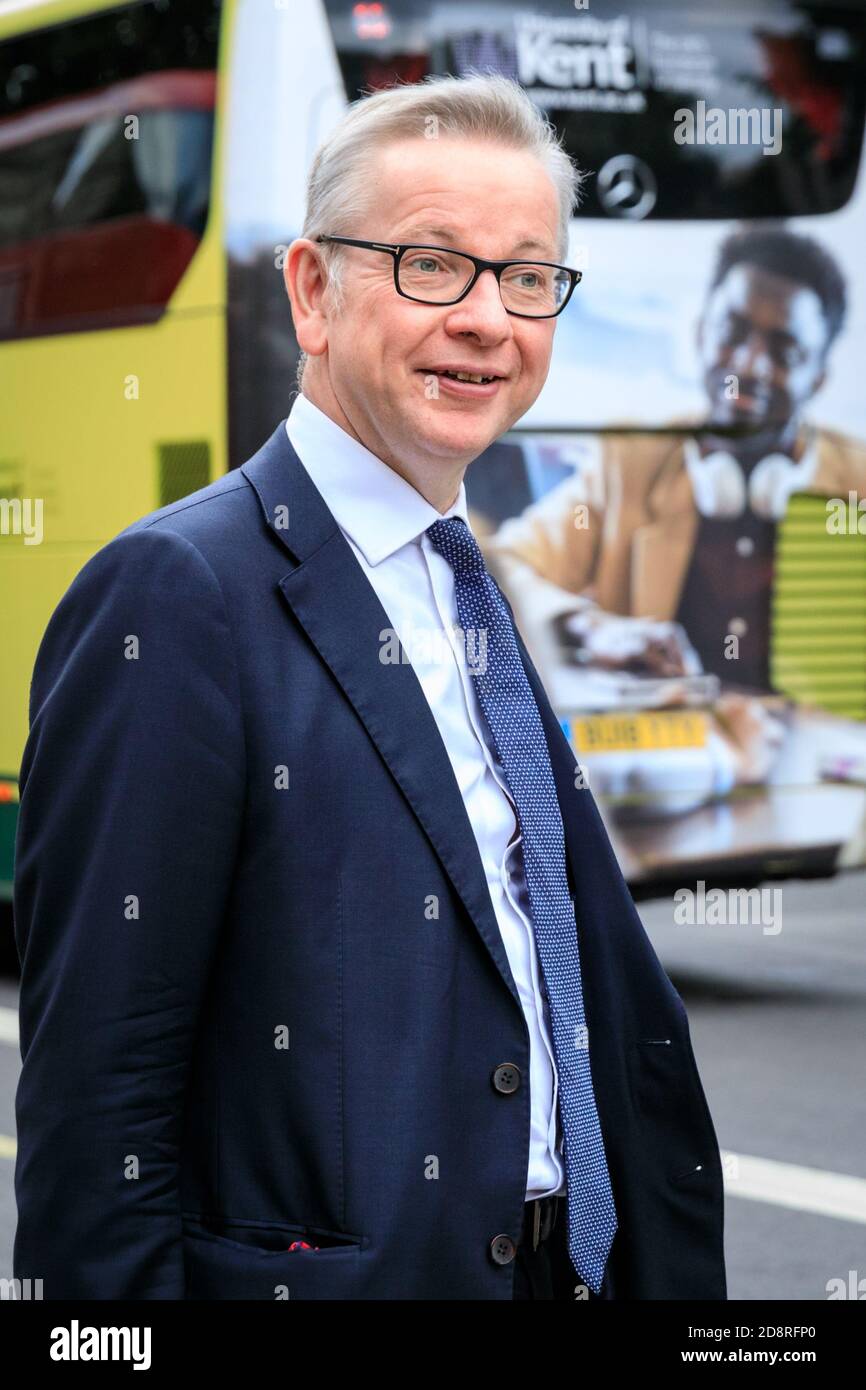 Michael Gove MP, politico del Partito conservatore britannico, Cancelliere del Ducato di Lancaster Ministro del Gabinetto, Westminster, Londra Foto Stock