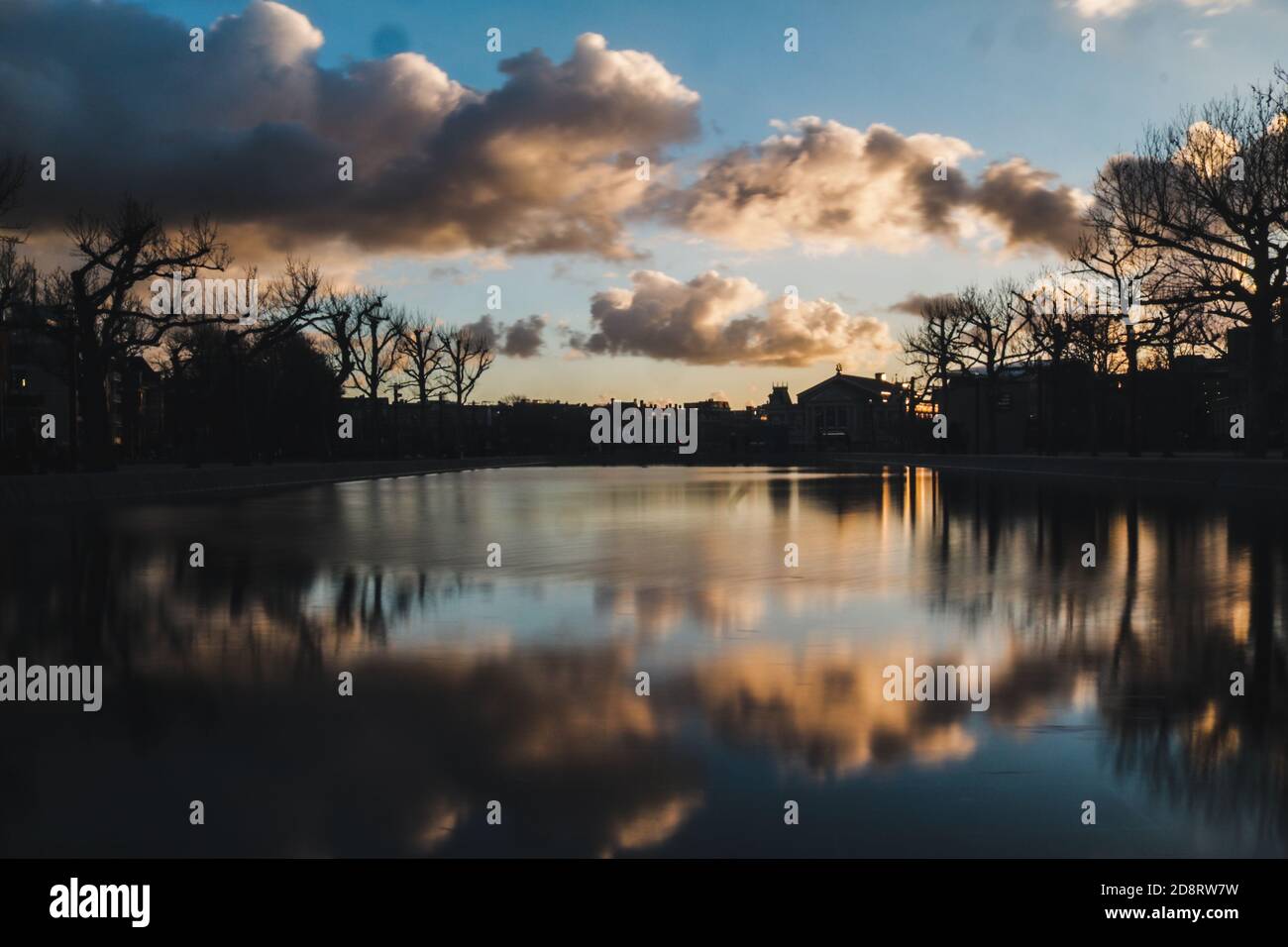 Parco lago da Amsterdam al tramonto Foto Stock