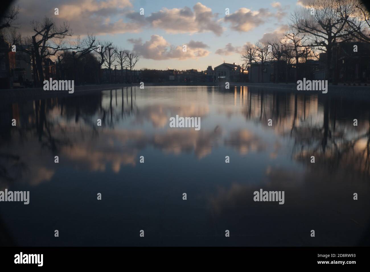Parco lago da Amsterdam al tramonto Foto Stock