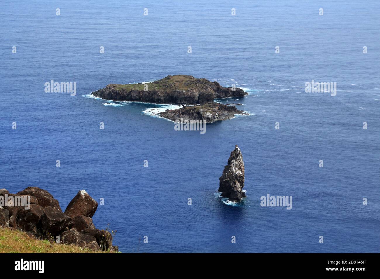 Isola di roccia Isola di Pasqua di Motu Nui, Cile, Sud America Foto Stock
