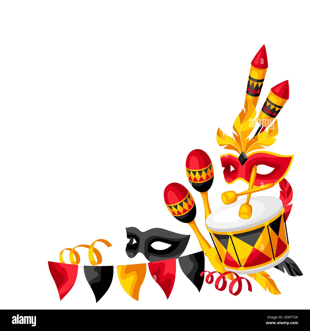 Angolo festa di Carnevale con icone, oggetti e decorazioni