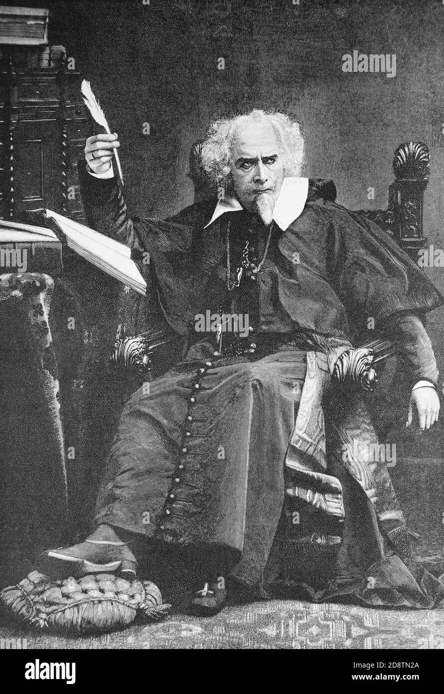 Friedrich Haase come Richelieu, Friedrich Ludwig Heinrich Haase, dal 1 novembre 1825 al 17 marzo 1911, è stato un attore, regista e direttore teatrale tedesco, Friedrich Haase als Richelieu, Friedrich Ludwig Heinrich Haase, 1. Novembre 1825 - 17. März 1911, war ein deutscher Theaterschauspieler, Theaterregisseur und Theaterdirektor, Historisch, storico, digitale riproduzione migliorata di un originale del 19 ° secolo / digitale Reproduktion einer Originalvorlage aus dem 19. Jahrhundert Foto Stock