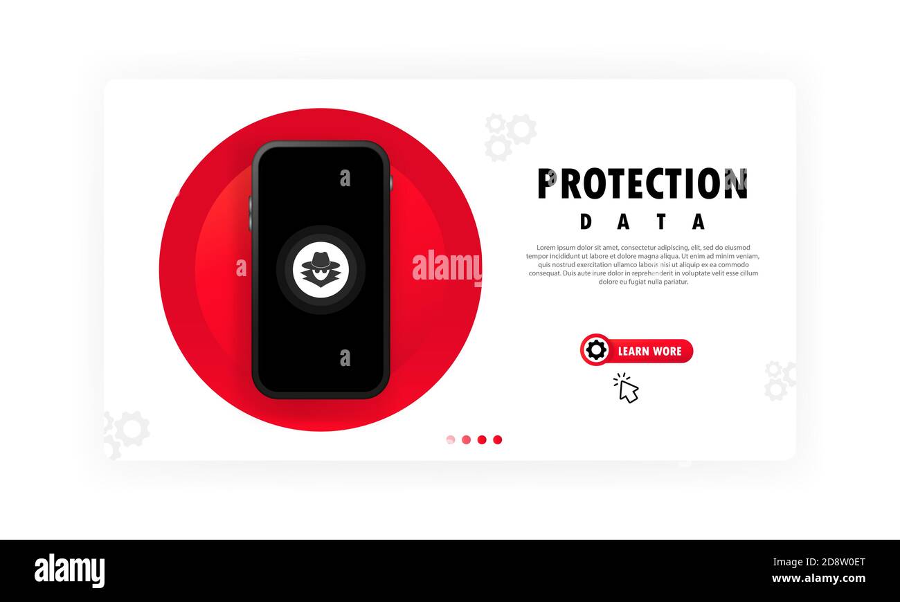 Banner sulla protezione dei dati dello smartphone. Concetto di protezione dei dati riservati. Vettore su sfondo bianco isolato. EPS 10 Illustrazione Vettoriale