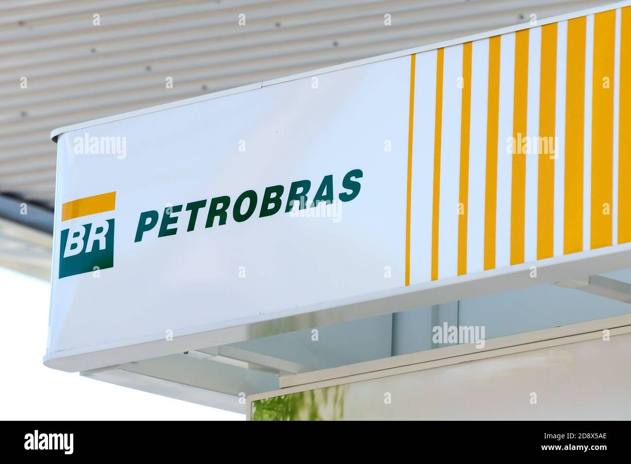 Logo Petrobas Brasile. Il suo nome sta per Brazilian Petroleum Corporation o 'Petróleo Brasileiro S.Aa'. Foto Stock