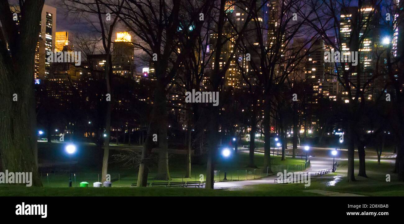 Central Park di notte, Manhattan, New York City, NY, USA Foto Stock