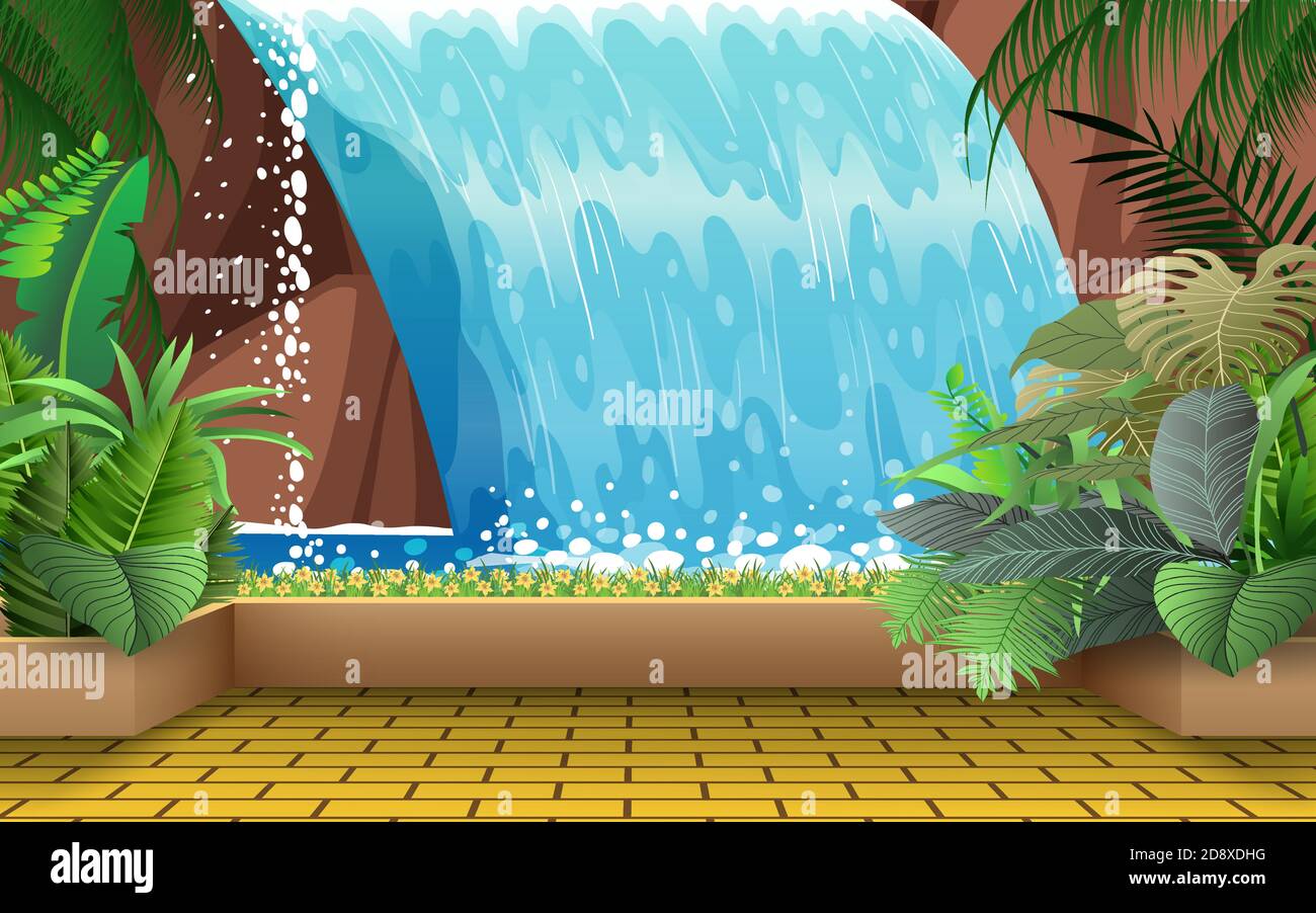 paesaggio di passerella a cascata nella giungla Illustrazione Vettoriale