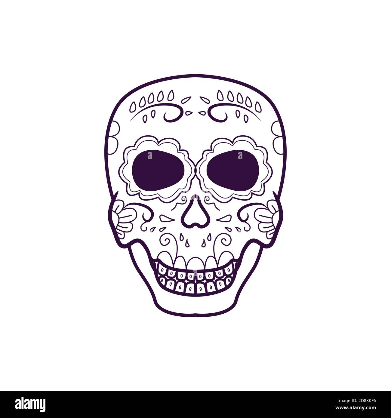 Dia De Los Muertos, illustrazione del vettore del cranio della testa blu Illustrazione Vettoriale