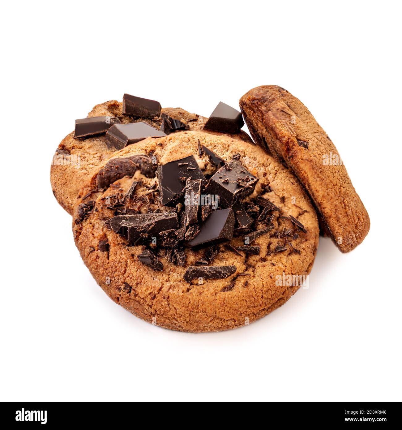 Biscotti al cioccolato al burro isolati su sfondo bianco. Biscotti cioccolato fatti in casa Foto Stock