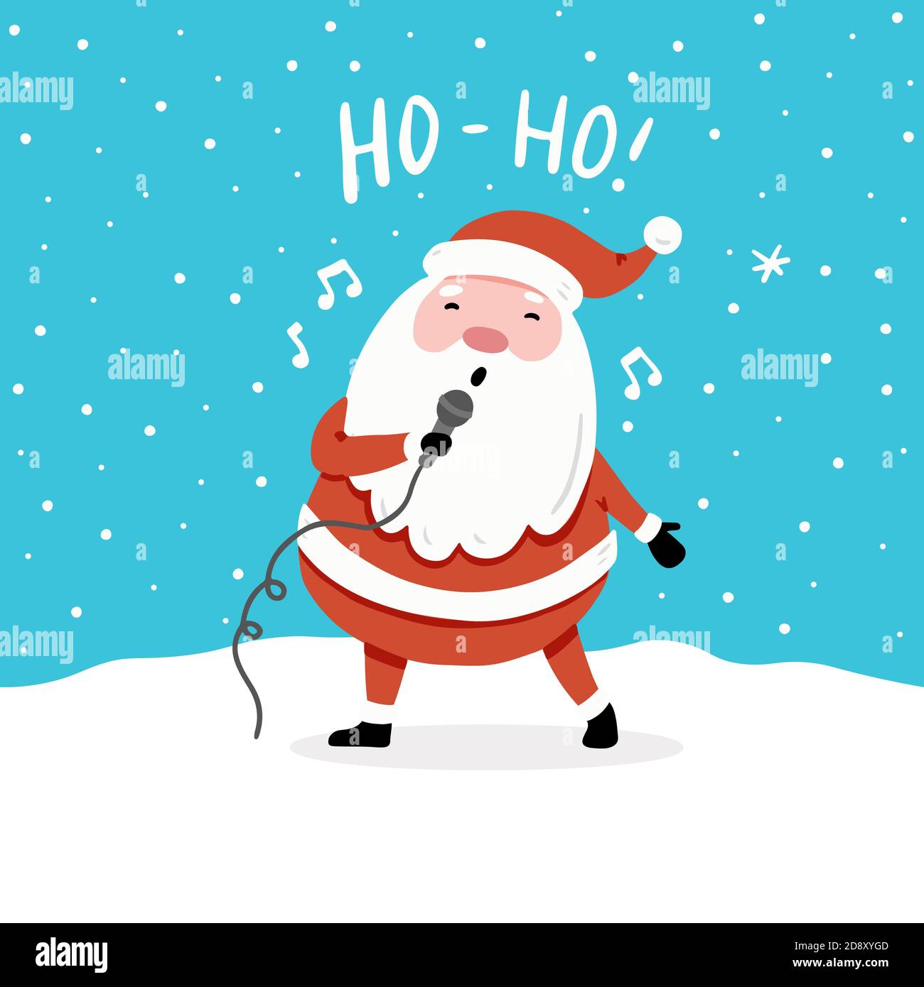 Biglietto d'auguri natalizio con cartoni animati che cantano il personaggio  di Babbo Natale, elementi di design disegnati a mano, scritta qoute ho-ho  Immagine e Vettoriale - Alamy