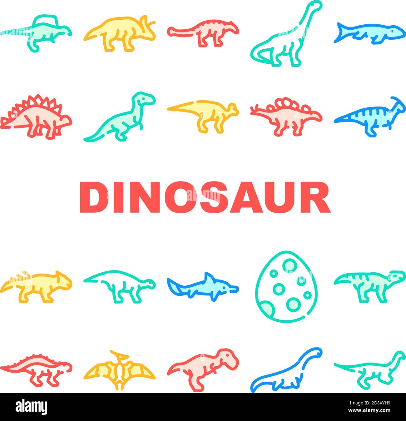 Dinosauro Wild Animal Collection icone Set Vector Illustrazione Vettoriale