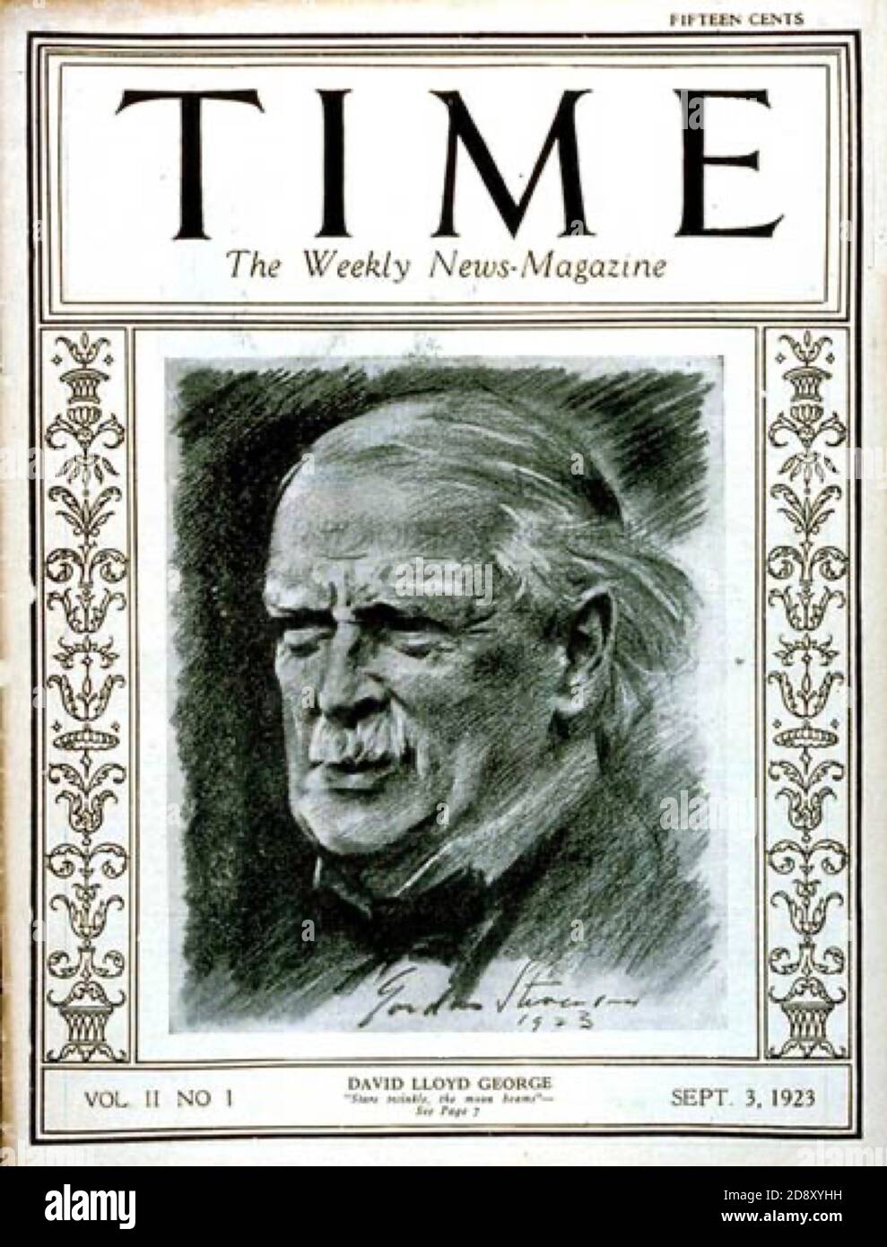 Ritratto del primo ministro britannico David Lloyd George come comparso sulla copertina della rivista Time il 3 settembre 1923. Foto Stock