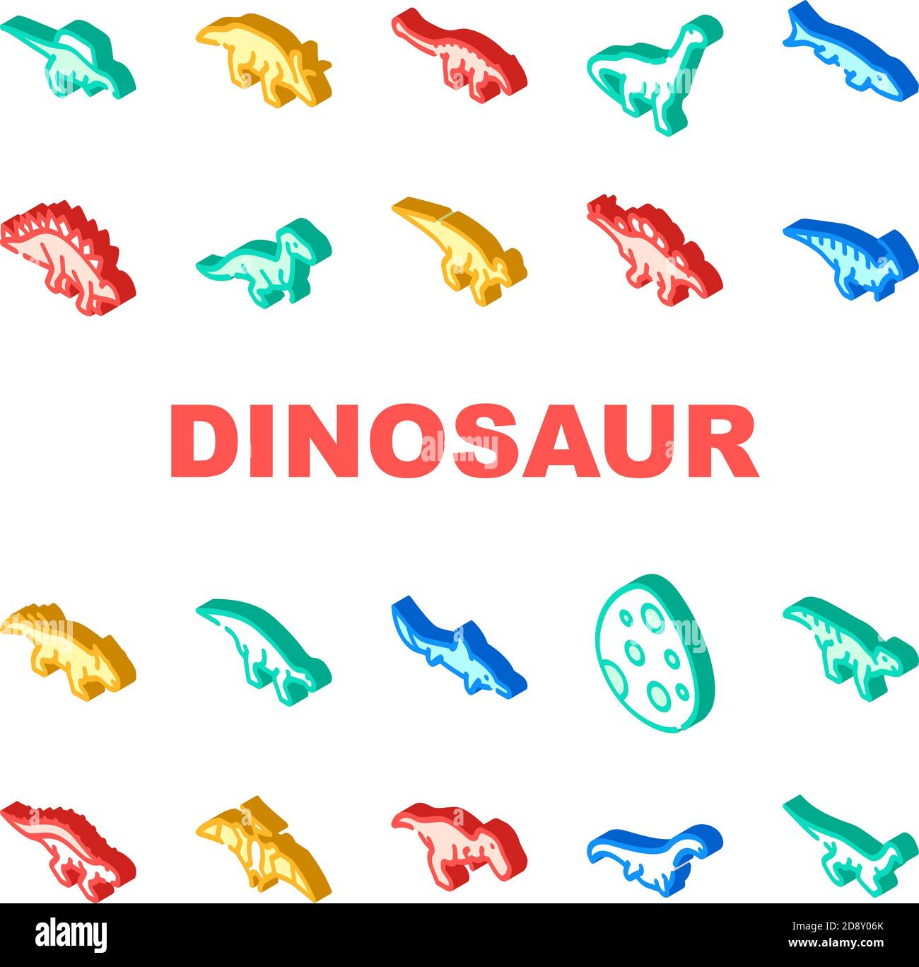 Dinosauro Wild Animal Collection icone Set Vector Illustrazione Vettoriale