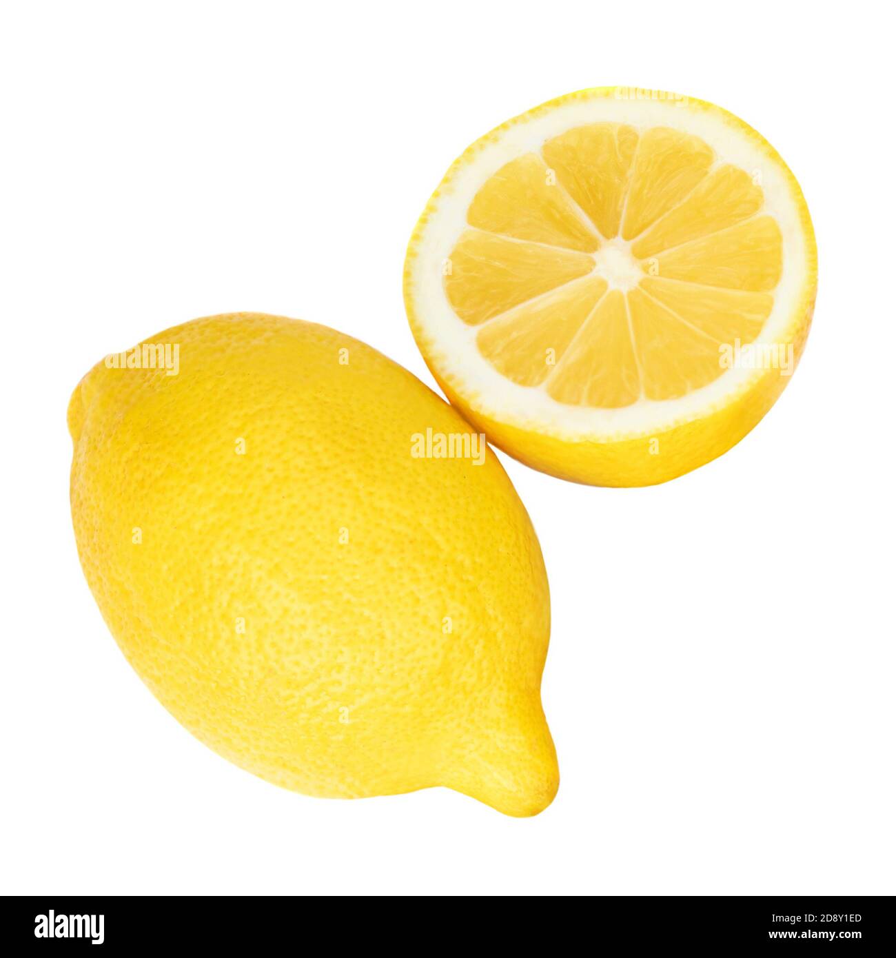 Frutta fresca di limone isolata su sfondo bianco. Concetto estivo di agrumi. Vista dall'alto. Disposizione piatta. Foto Stock