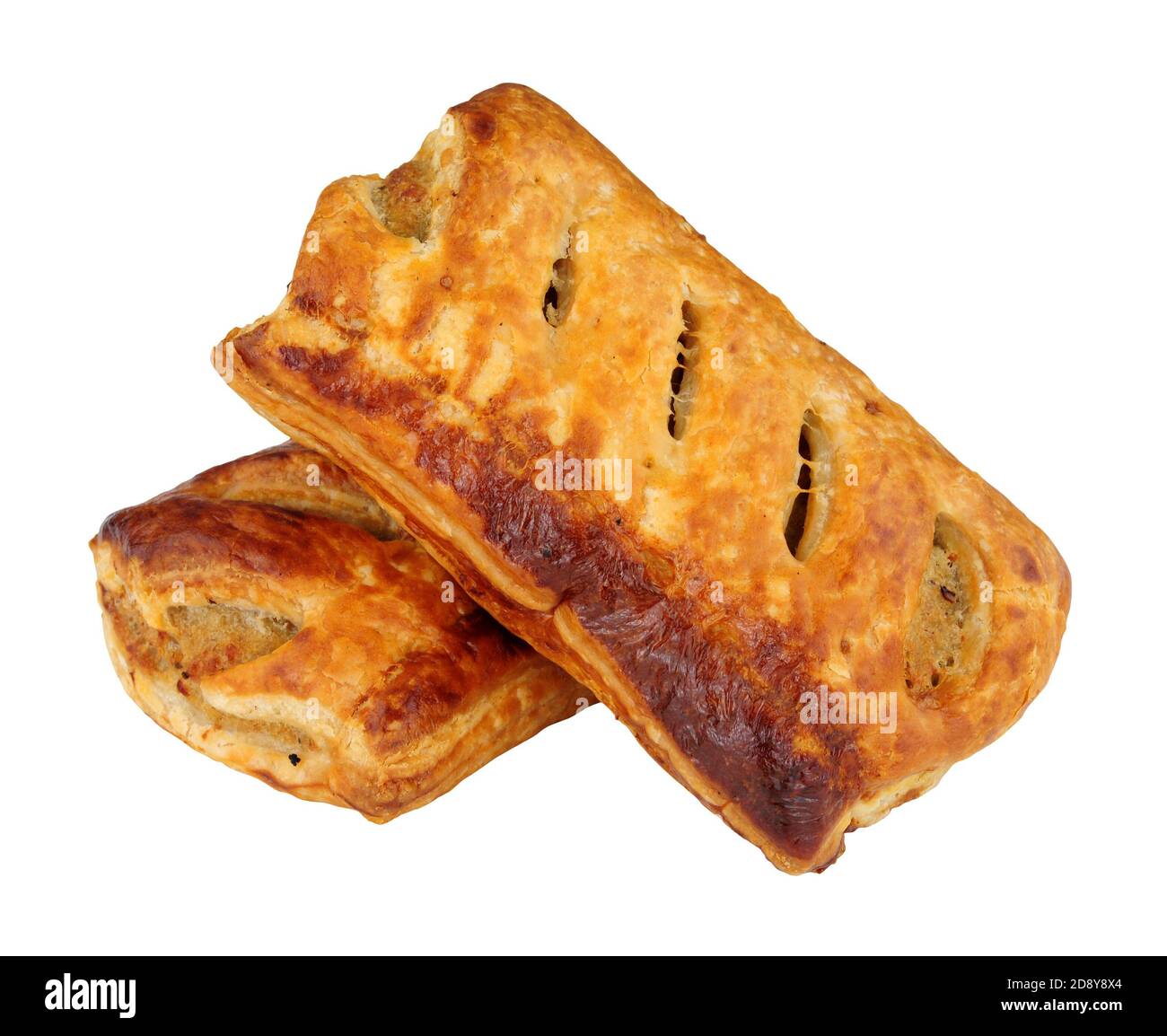 Pasta sfoglia panini di carne di maiale salumi isolati su un bianco sfondo Foto Stock