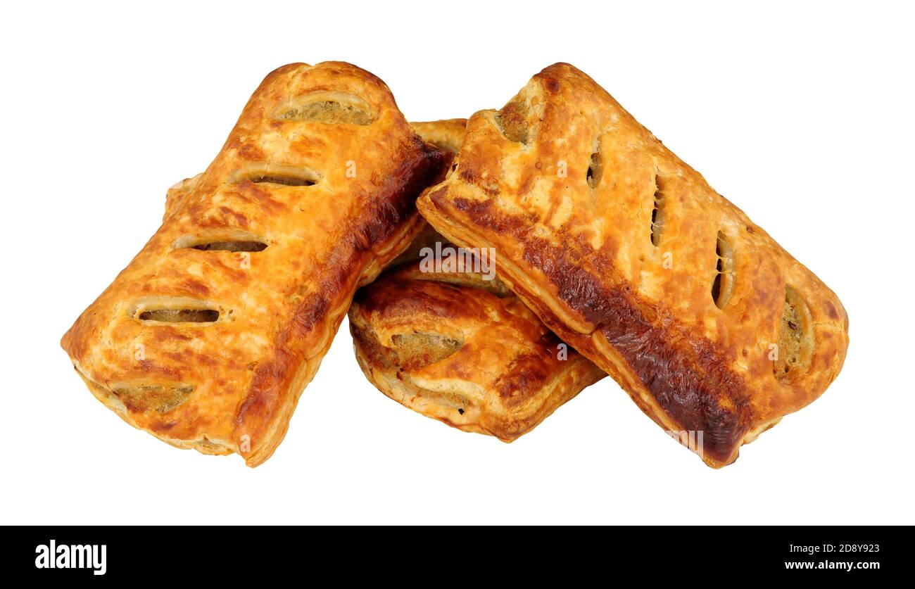 Pasta sfoglia panini di carne di maiale salumi isolati su un bianco sfondo Foto Stock