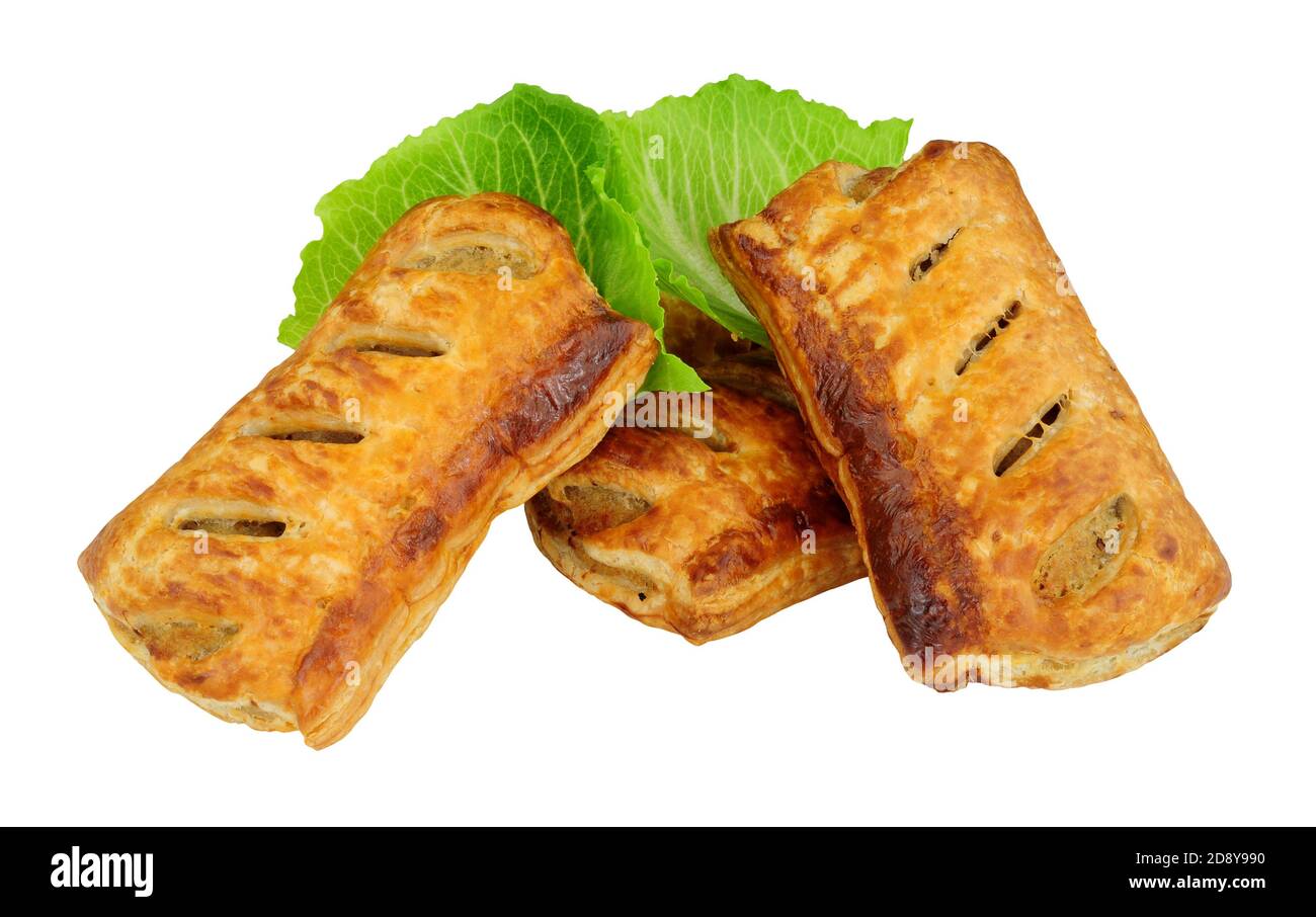 Pasta sfoglia panini di carne di maiale salumi isolati su un bianco sfondo Foto Stock