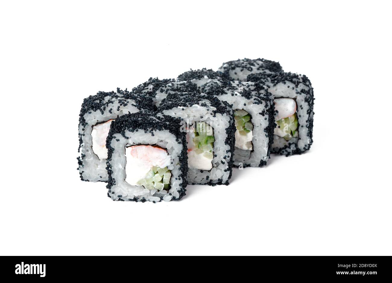 Rotolo di sushi di cibo giapponese isolato su sfondo bianco Foto Stock