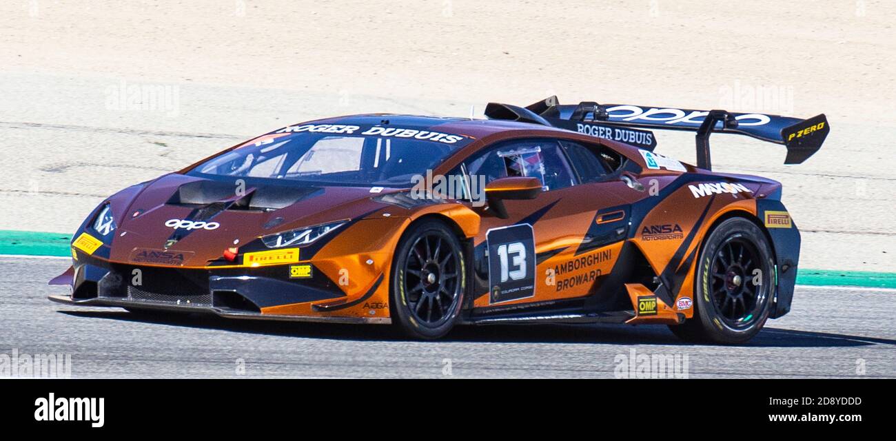 Monterey, California, Stati Uniti. 01 2020 novembre Monterey, CA, U.S.A. 13 driver S. Jimenez entra nella svolta 5 durante il campionato Hyundai Monterey Sports Car Championship Lamborghini gara 2 a Weathertech Laguna Seca Monterey, CA Thurman James/CSM Credit CAL: Sport Media/Alamy Live News Foto Stock