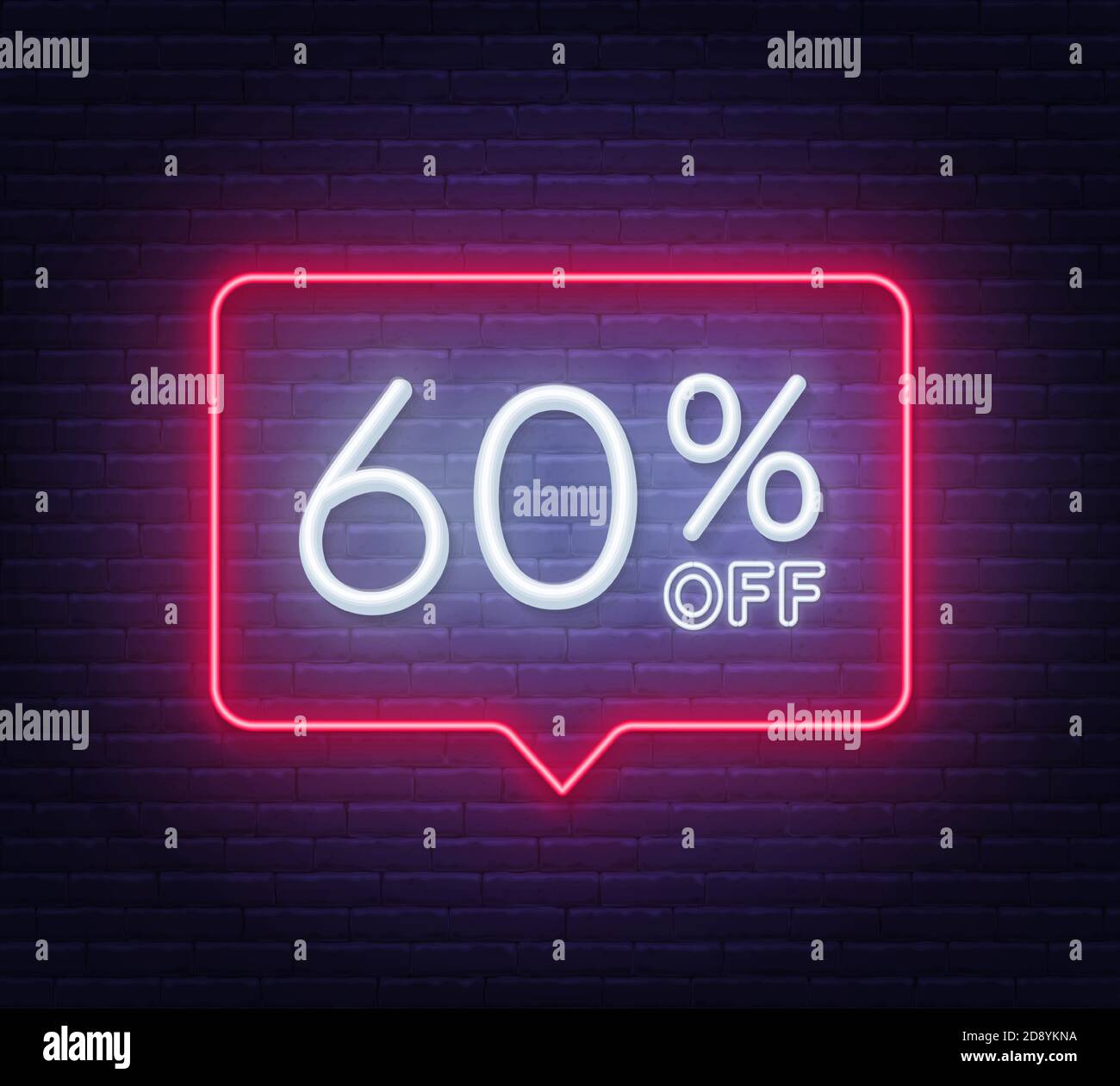 60 percento di sconto sul segno del neon su sfondo della parete di mattone Illustrazione Vettoriale