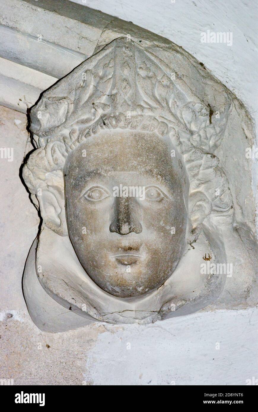 Medievale intagliato testa, Dennington Foto Stock