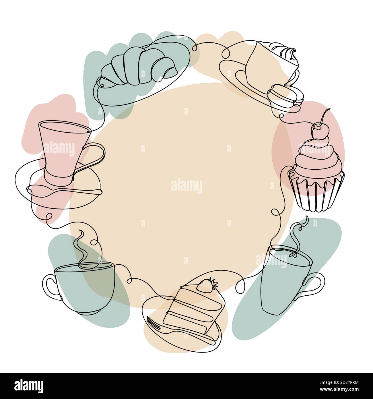 Bevande e dolci in stile lineare. Illustrazione Vettoriale