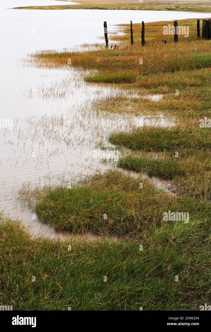 Estrema alta acqua a Portishead vicino Bristol Regno Unito che ha il secondo intervallo corrente più alto al mondo Foto Stock