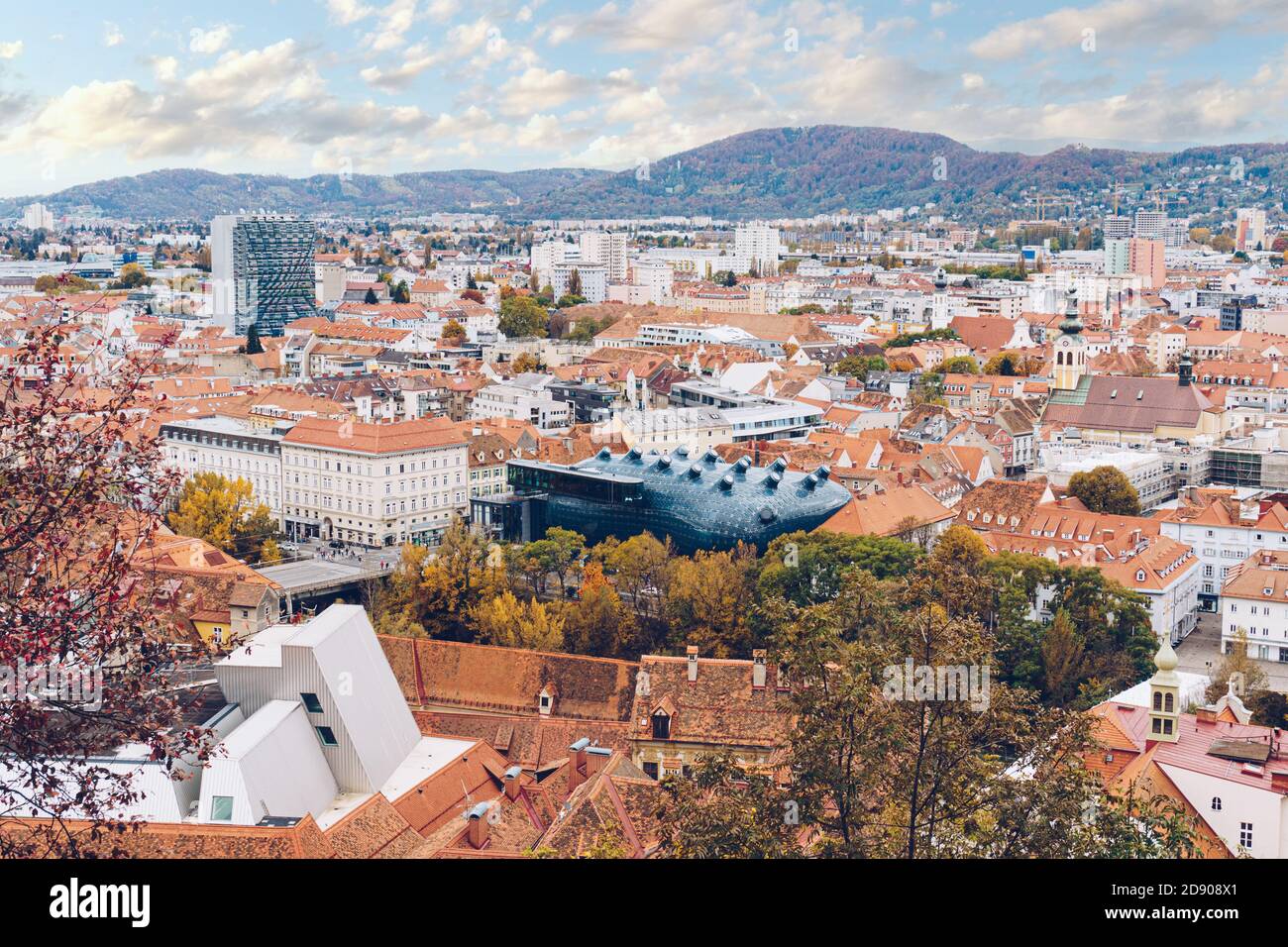 Graz in Stiria. Capitale della regione Steiermark in Austria, Europa. Vista panoramica sulla città. Foto Stock