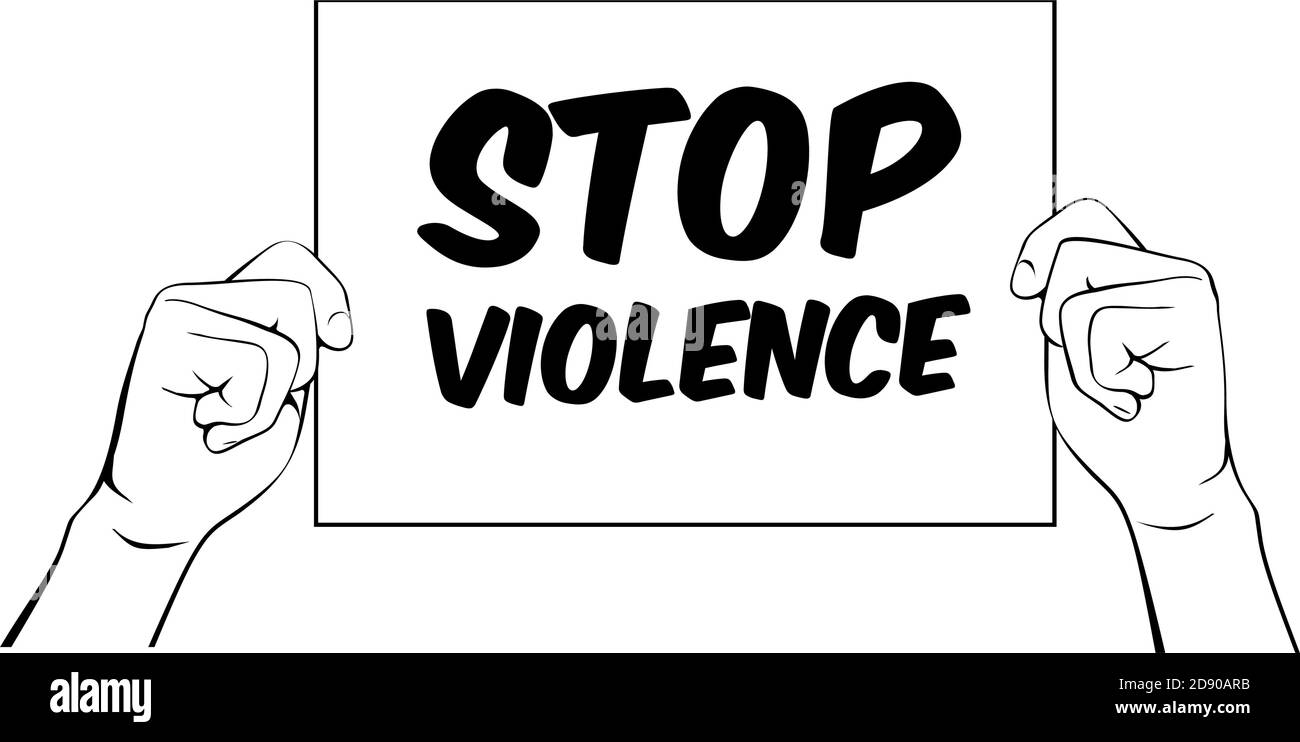 Mani con carta e testo fermare la violenza. Illustrazione vettoriale. Illustrazione Vettoriale