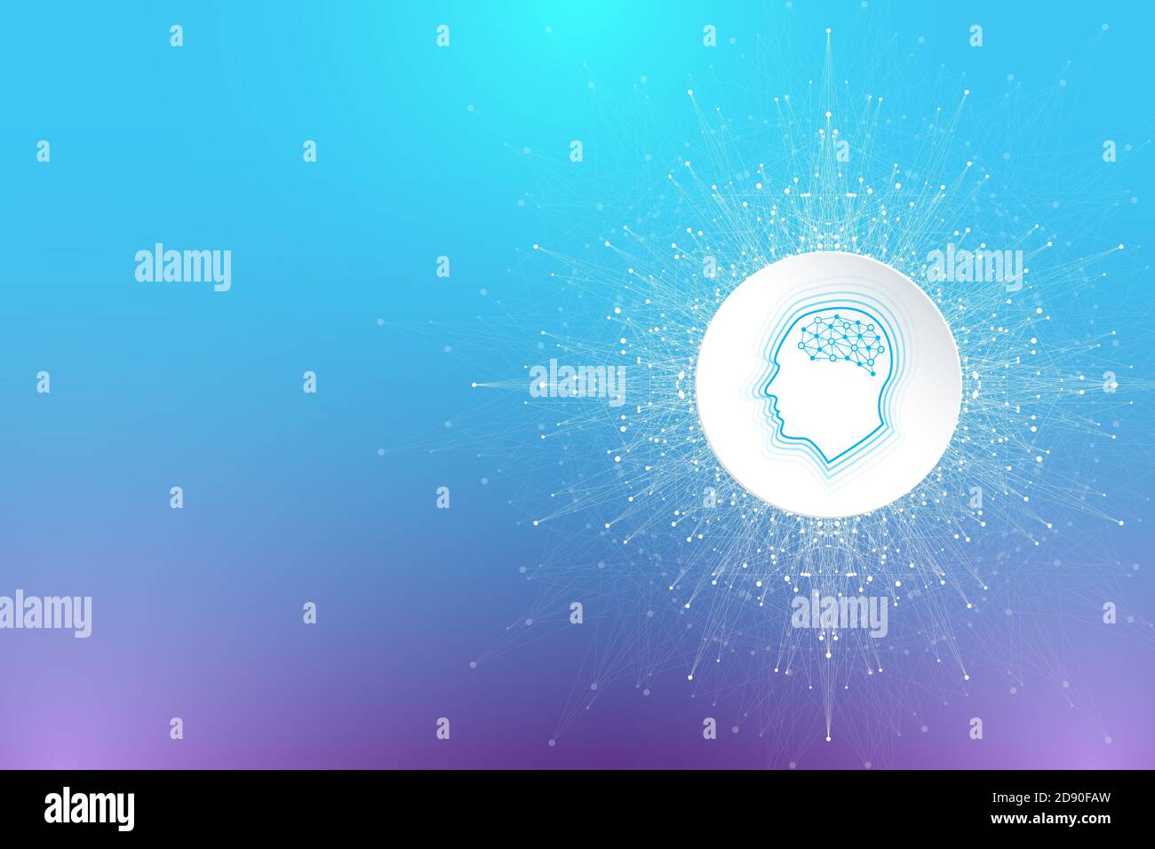 Intelligenza artificiale futuristica e concetto di apprendimento automatico. Visualizzazione dei big data umani. Wave Flow Communication, illustrazione scientifica. Foto Stock