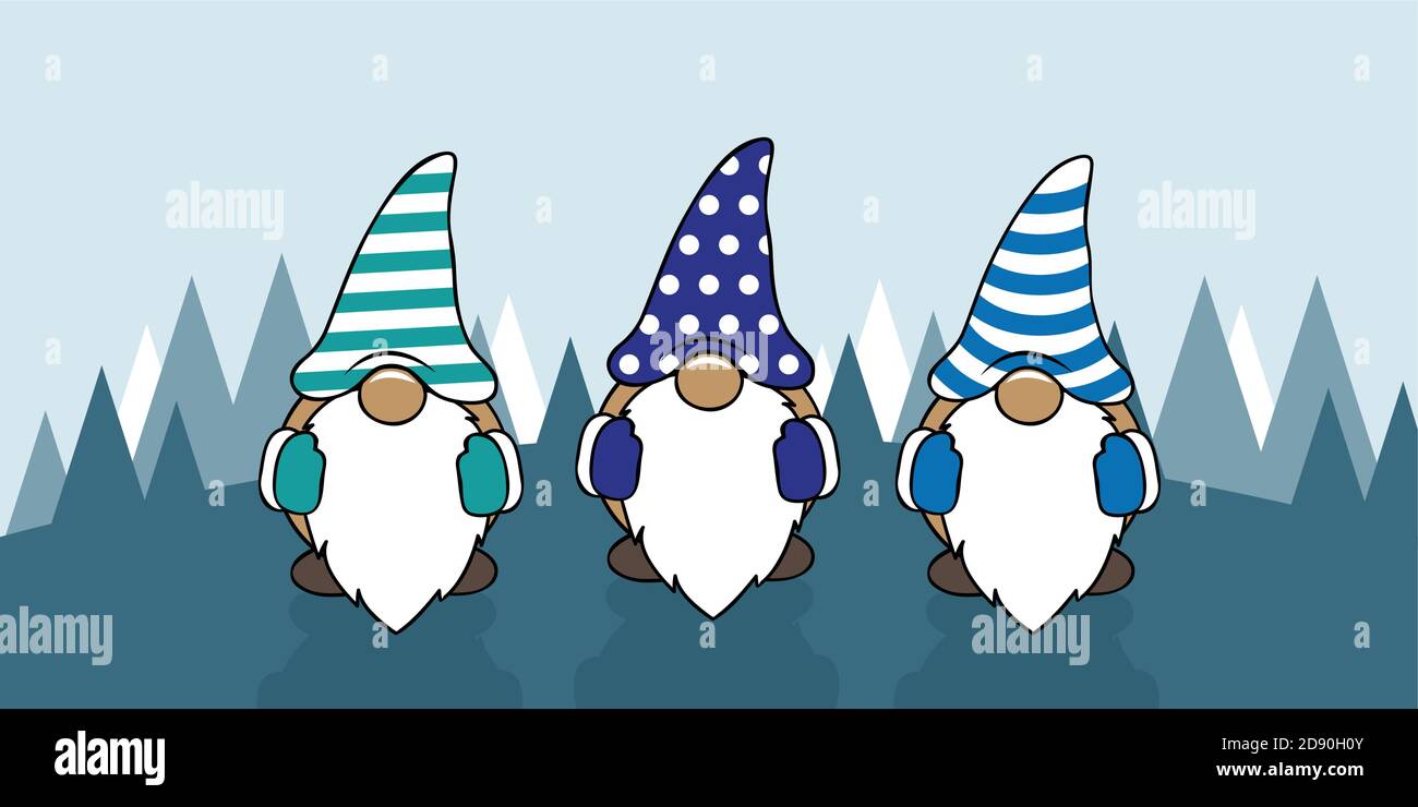 Tre simpatici gnomi di Natale con i tappi di divertenti cartoon illustrazione vettoriale EPS10 Illustrazione Vettoriale