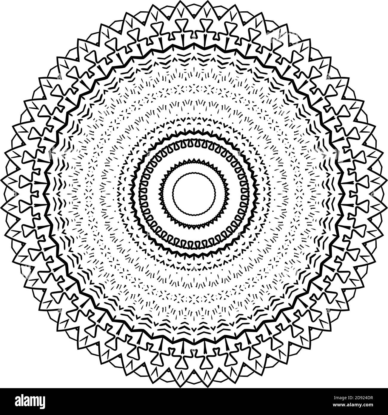 Mandala cerchio modello isolato su bianco. Modello astratto . Texture retro in bianco e nero Foto Stock