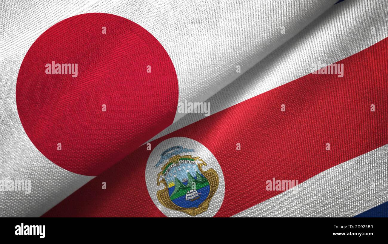 Giappone e Costa Rica due bandiere tessuto tessuto, tessuto Foto Stock