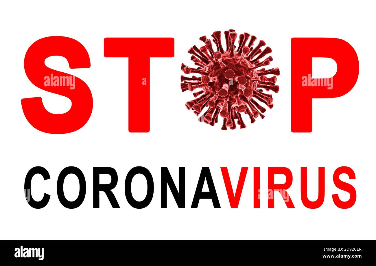 Virus coronavirus covid-19 con word STOP. rendering 3d Foto Stock