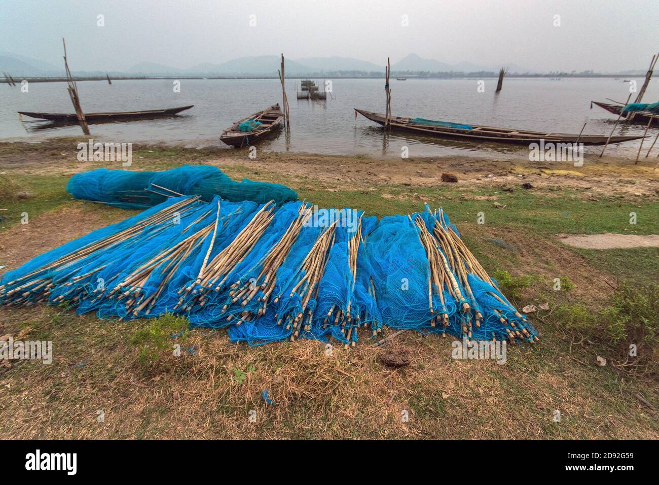 barca e paesaggio a rambha odisha Foto Stock