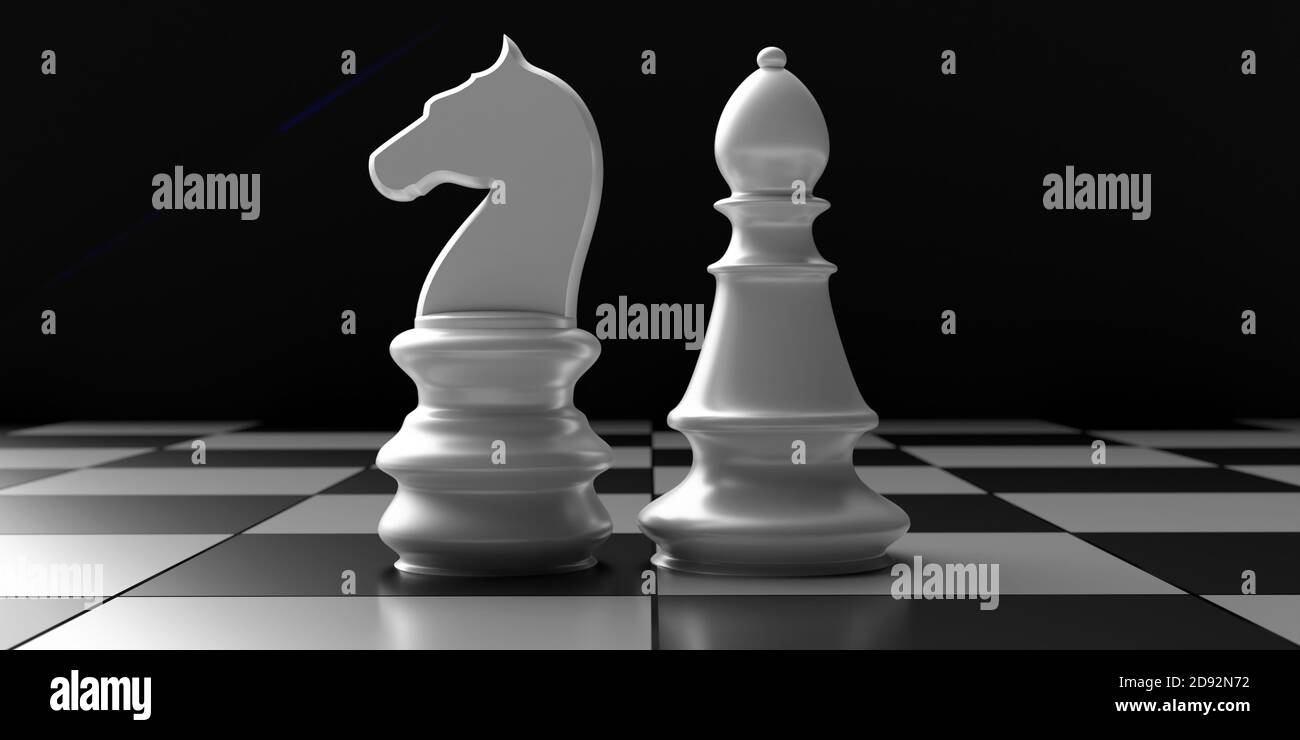 Scacchi, 2021 New Year Concept, Cavallo e pedina bianco numero 21 su  scacchiera, sfondo nero. illustrazione 3d Foto stock - Alamy