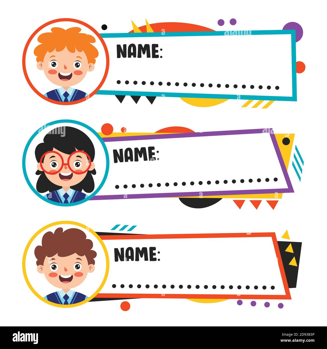 Etichette per i bambini della scuola di Cartoon Illustrazione Vettoriale